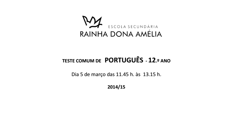 TESTES a nível de Escola 12.º ano