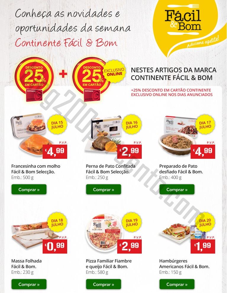 25% + 25% de desconto CONTINENTE Fácil e Bom