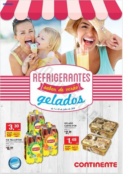 Novo Folheto Promoções CONTINENTE Refrigerantes e Gelados - 1 a 20 julho