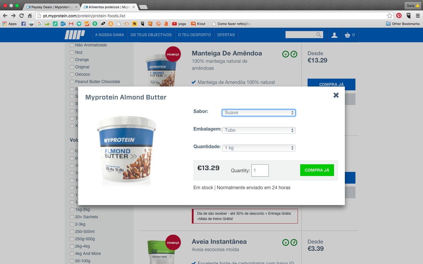 quantidade e tipo de produto