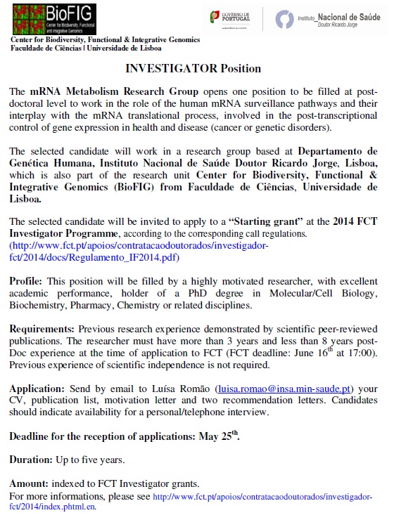 Bolsas de investigação pós-doc pós doutoramento instituto de saúde dr ricardo jorge Lisboa