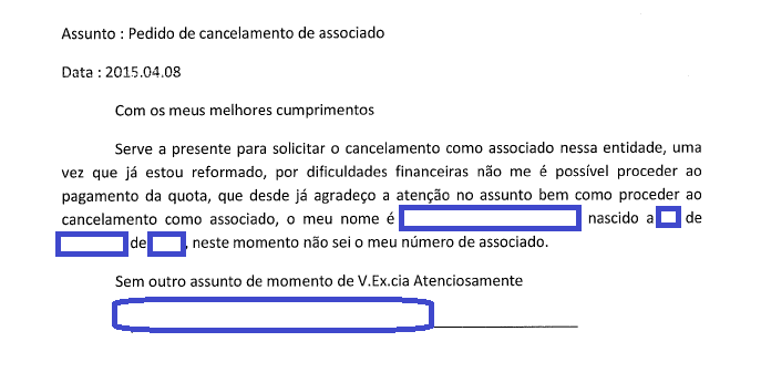 Carta de cancelamento de associado