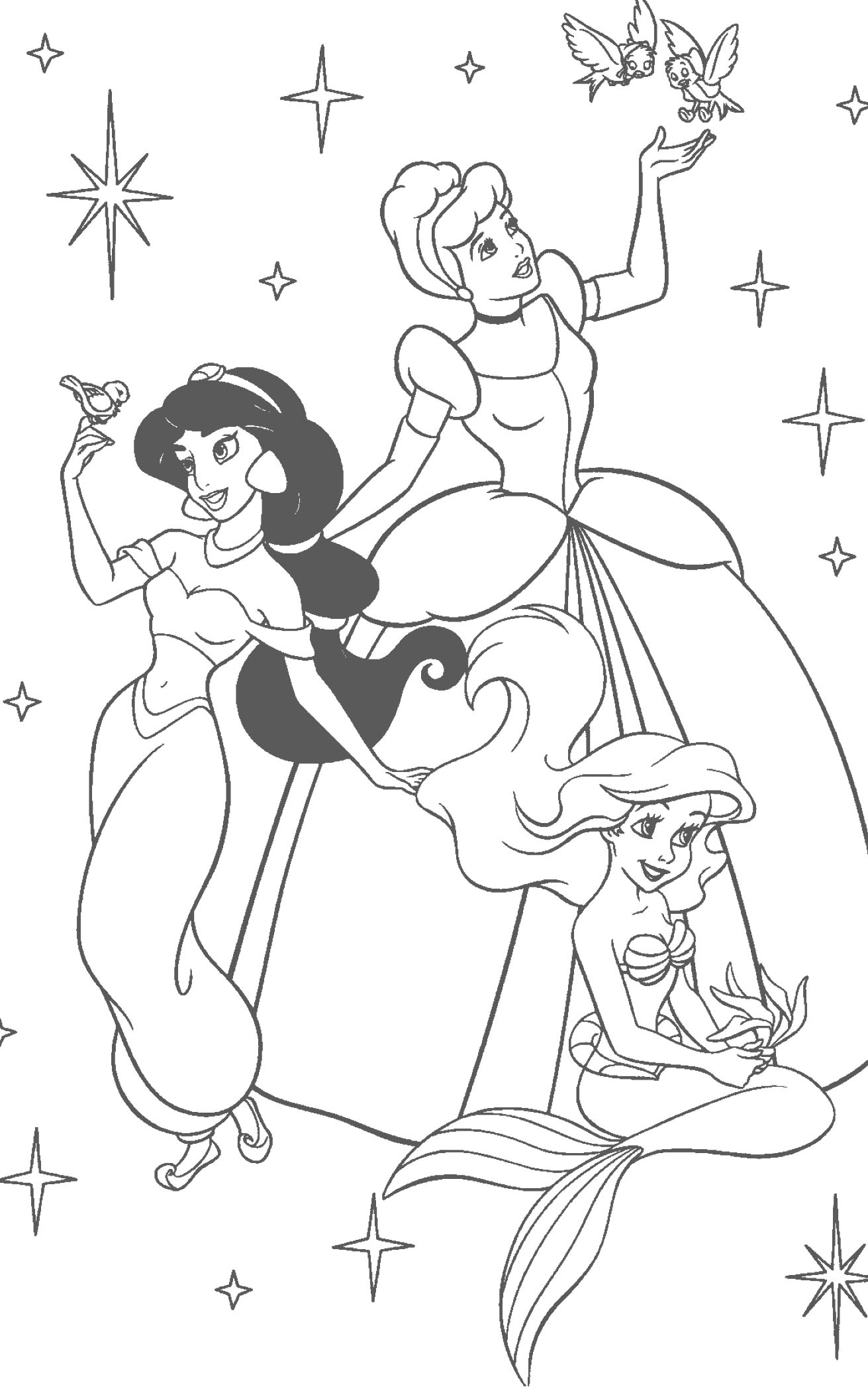 Pintar Desenhos de Princesas da Disney  Branca de Neve Ariel Cinderela  Jasmine e Bela Adormecida 