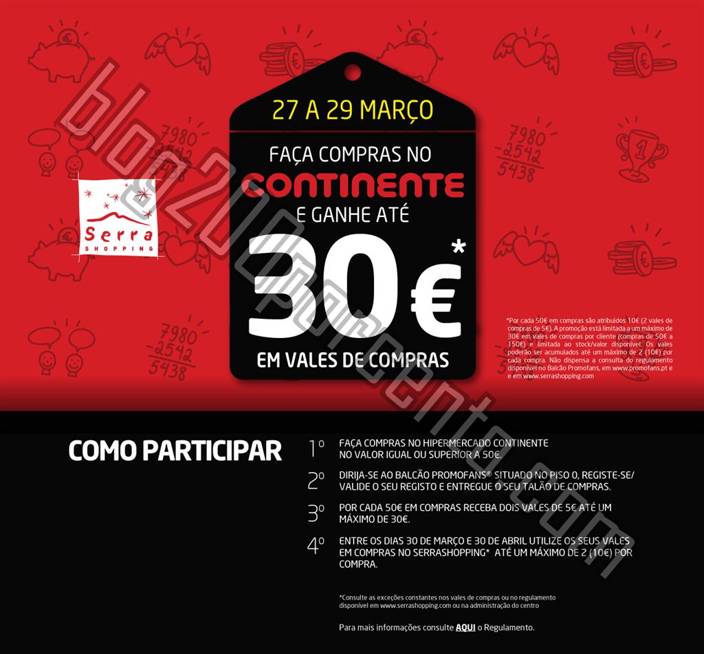 Ganhe até 30€ em vales de compras CONTINENTE Serra shopping de 27 a 29 março