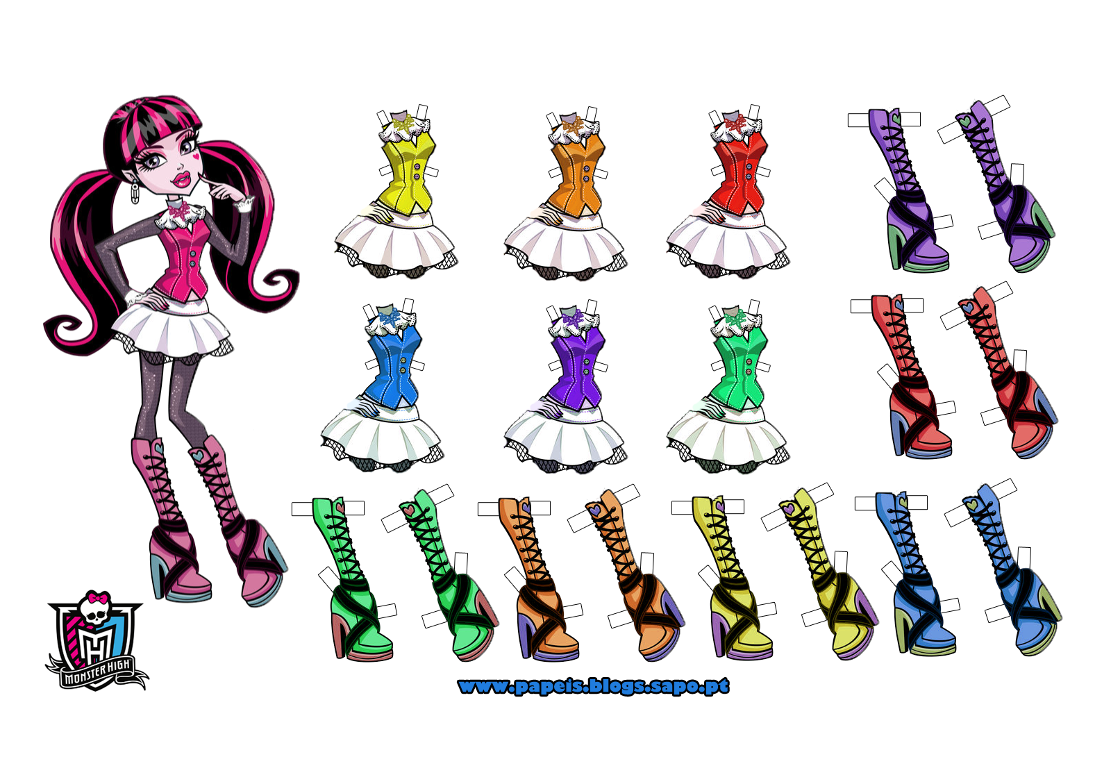 Boneca de Papel com vestidos Monster High - Draculaura - Brinquedos de Papel