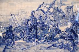 Painel de azulejos de Jorge Colaço (1864 - 1942) na Estação de São Bento, no Porto: o Infante D. Henrique na conquista de Ceuta. Painel de azulejos de Jorge Colaço (1864 - 1942) na Estação de São Bento, no Porto: o Infante D. Henrique na conquista de Ceuta.